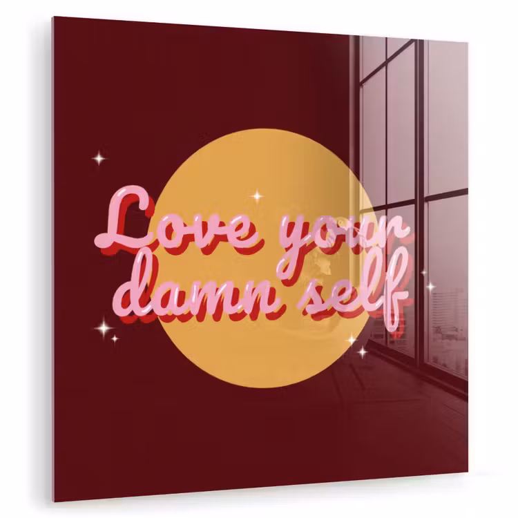 love your damn self - Cirkel - Glitter - Rood plexiglas 5mm klein -zzzproduct_nieuw