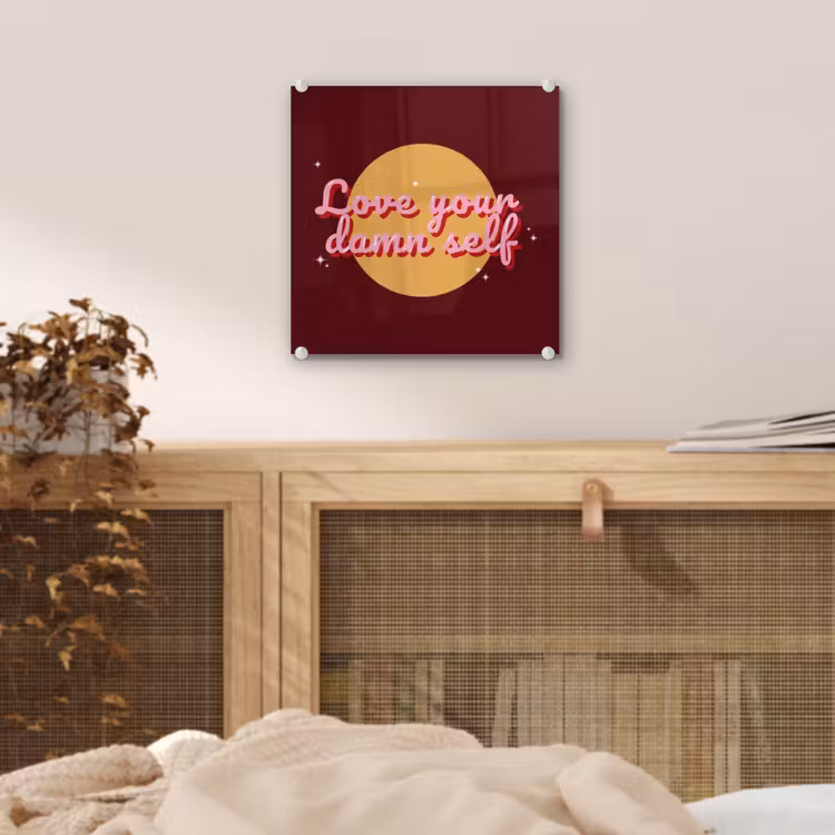 love your damn self - Cirkel - Glitter - Rood plexiglas 5mm klein -sfeer4