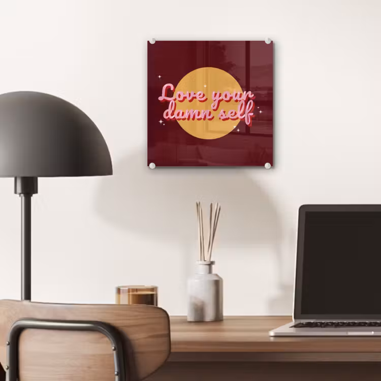 love your damn self - Cirkel - Glitter - Rood plexiglas 5mm klein -sfeer6