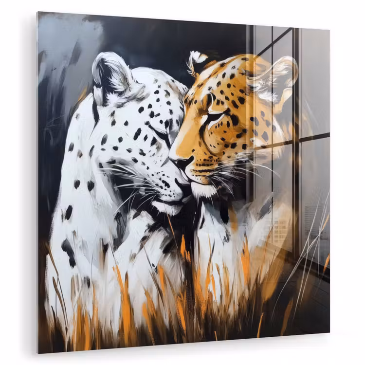 Luipaard - Oranje - Wit - Gras plexiglas 5mm klein -zzzproduct_nieuw