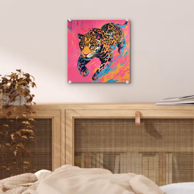 Luipaard - Roze - Oranje - Blauw - Verf plexiglas 5mm klein -sfeer4