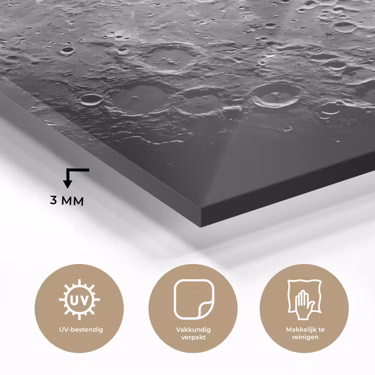 Glas schilderij - Maan - Kraters - Ruimte - Maan - Kraters - Ruimte plexiglas 5mm klein