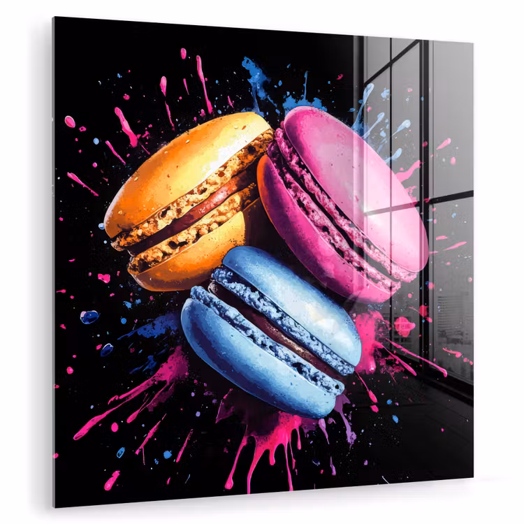 Macarons - Dessert - Graffiti - Kleurrijk - Roze - Blauw - Geel plexiglas 5mm klein -zzzproduct_nieuw