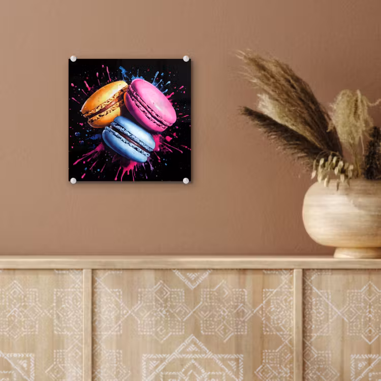 Macarons - Dessert - Graffiti - Kleurrijk - Roze - Blauw - Geel plexiglas 5mm klein -sfeer5