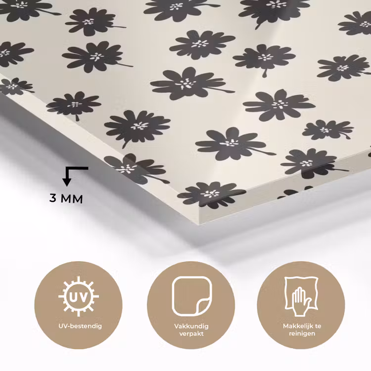 Madeliefjes - Grafisch - Zwart - Beige plexiglas 5mm klein 11 -sfeer2