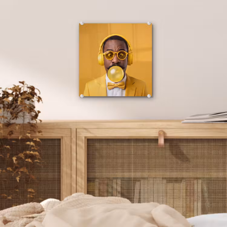 Man - Bubblegum - Portret - Geel - Modern plexiglas 5mm klein -sfeer4
