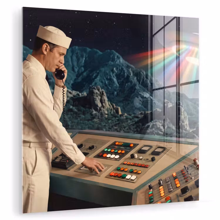 Glas schilderij - Man - Controlekamer - Strand - Man - Controlekamer - Strand plexiglas 5mm klein