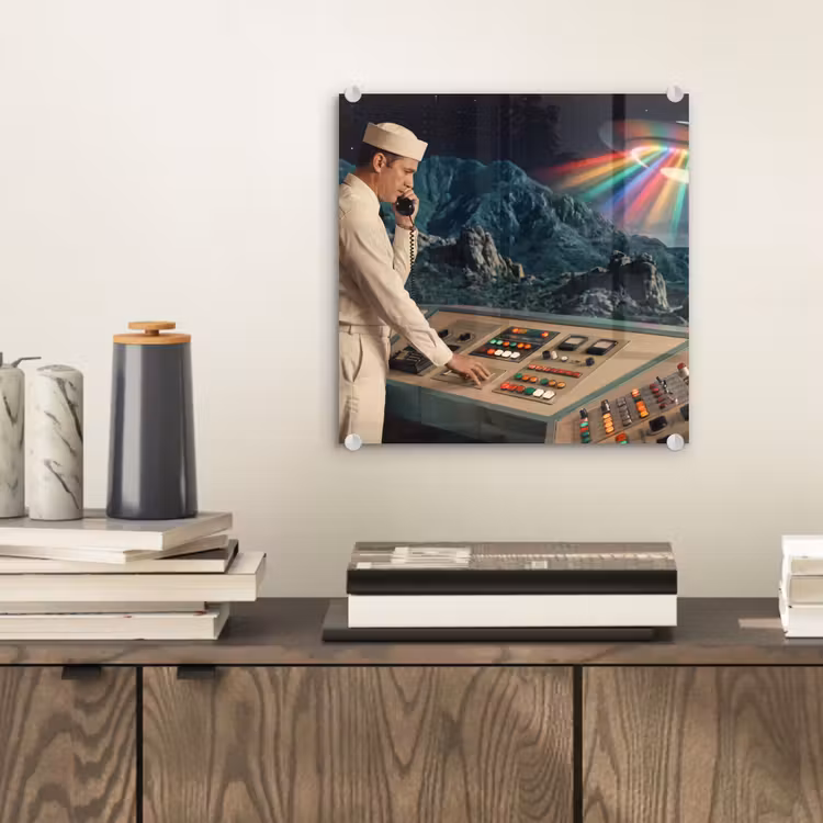 Glas schilderij - Man - Controlekamer - Strand - Man - Controlekamer - Strand plexiglas 5mm klein