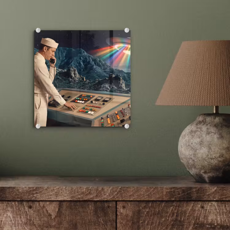 Glas schilderij - Man - Controlekamer - Strand - Man - Controlekamer - Strand plexiglas 5mm klein