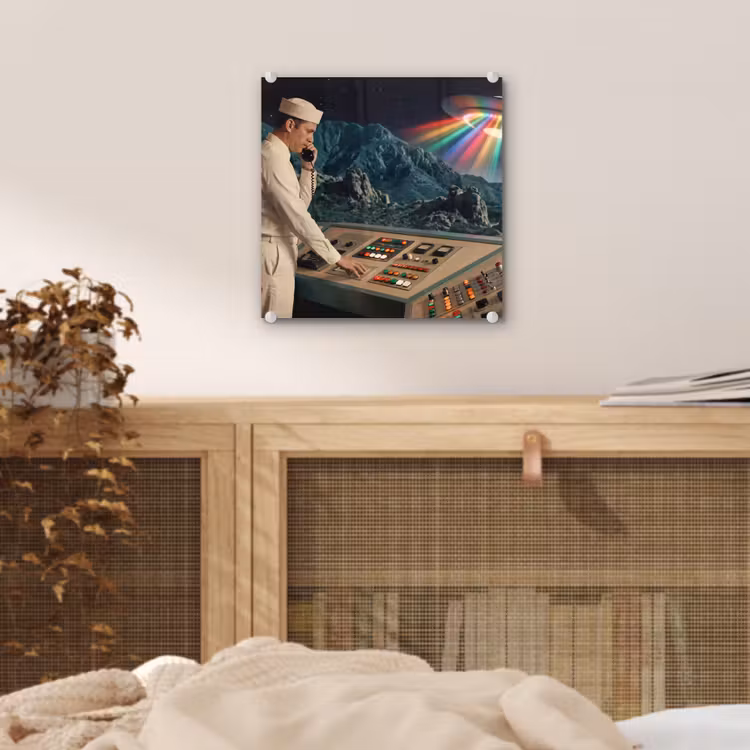 Glas schilderij - Man - Controlekamer - Strand - Man - Controlekamer - Strand plexiglas 5mm klein