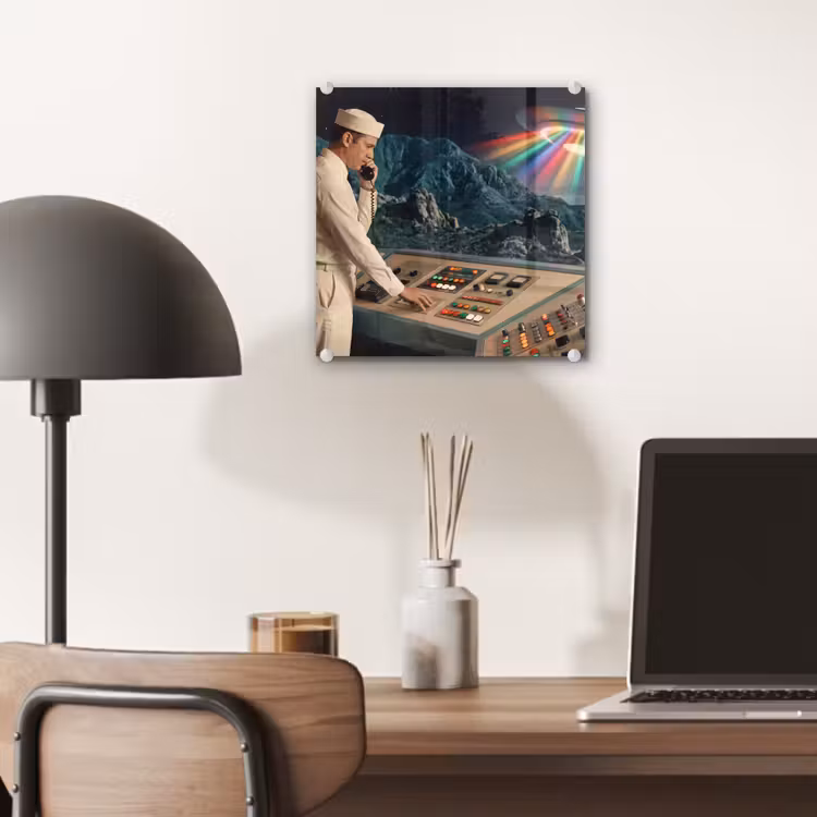 Glas schilderij - Man - Controlekamer - Strand - Man - Controlekamer - Strand plexiglas 5mm klein