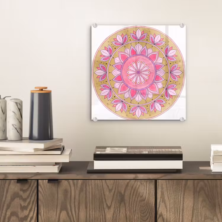 Mandala - Patroon - Kunst - Aquarel - Roze plexiglas 5mm klein -sfeer1
