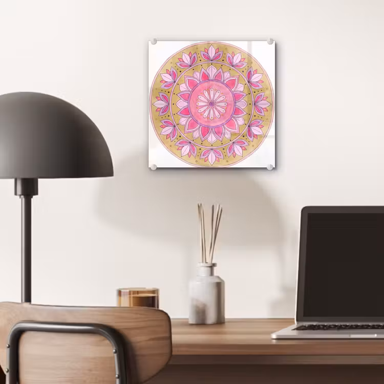Mandala - Patroon - Kunst - Aquarel - Roze plexiglas 5mm klein -sfeer6