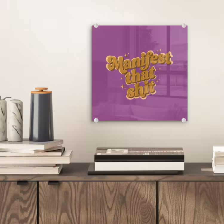Manifest that shit - Paars - Glitter plexiglas 5mm klein -sfeer1