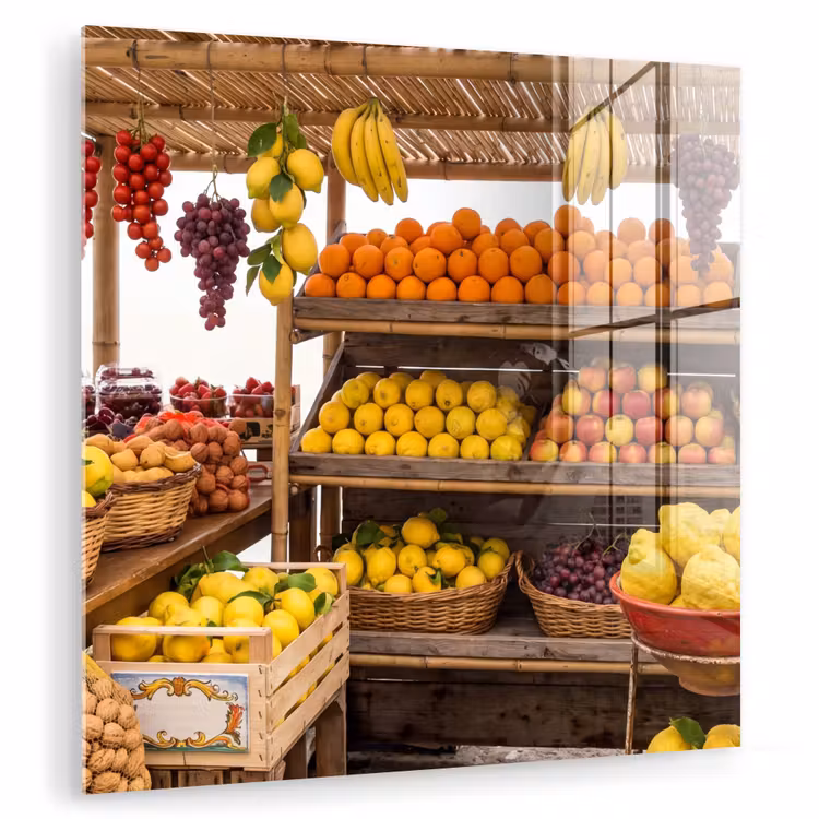 Glas schilderij - Marktkraam - Fruit - Vers - Marktkraam - Fruit - Vers plexiglas 5mm klein