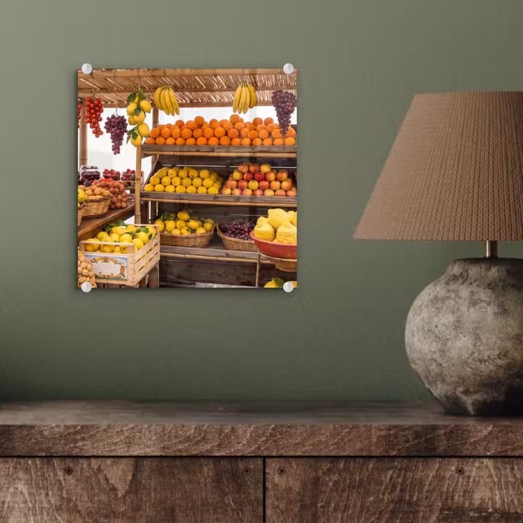 Glas schilderij - Marktkraam - Fruit - Vers - Marktkraam - Fruit - Vers plexiglas 5mm klein