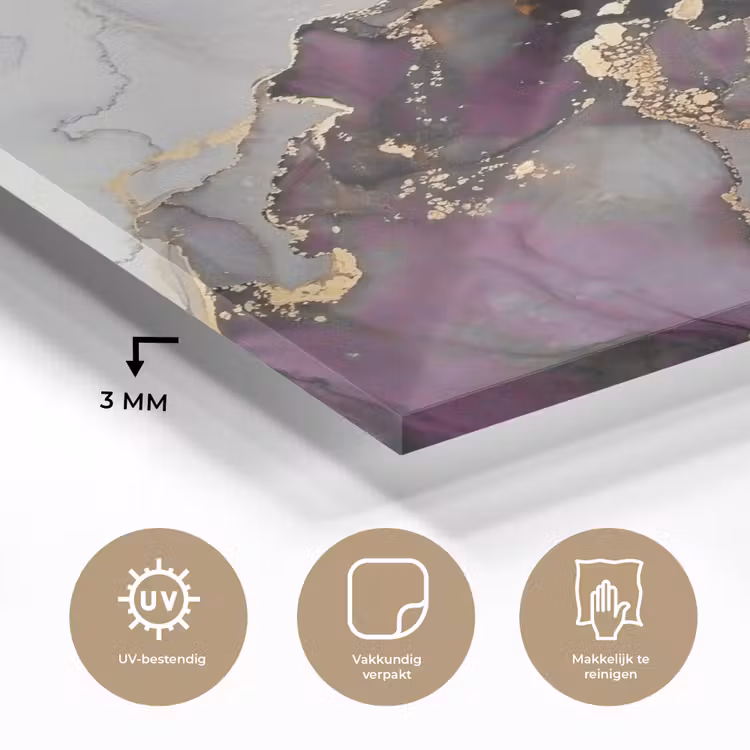 Marmer - Abstract - Goud - Paars plexiglas 5mm klein -sfeer2