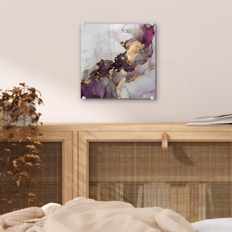 Marmer - Abstract - Goud - Paars plexiglas 5mm klein -sfeer4