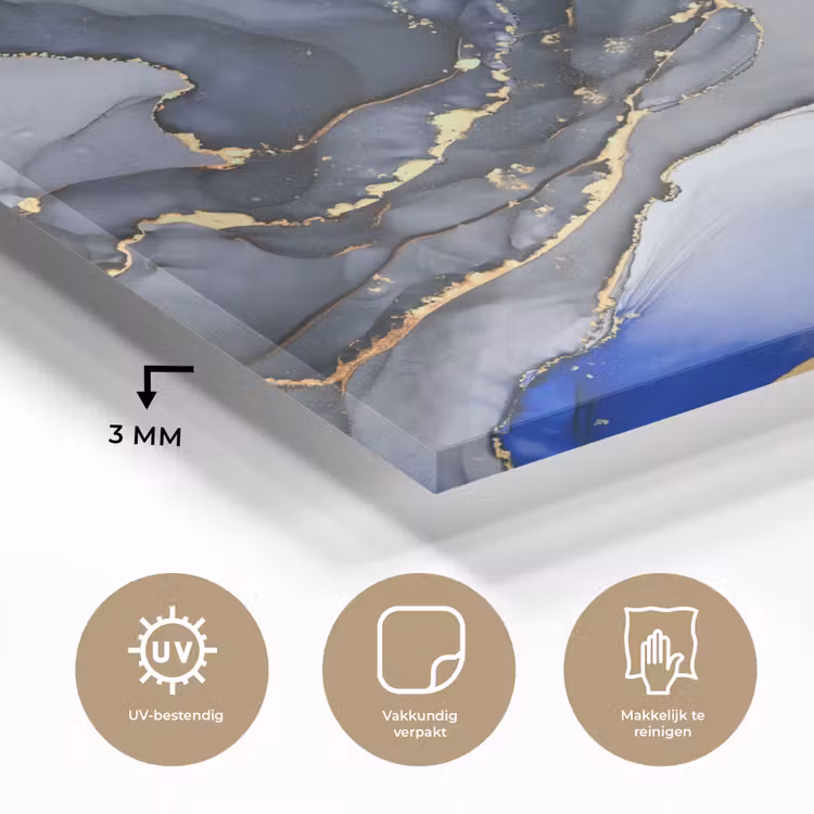 Marmer - Goud - Abstract - Blauw plexiglas 5mm klein -sfeer2