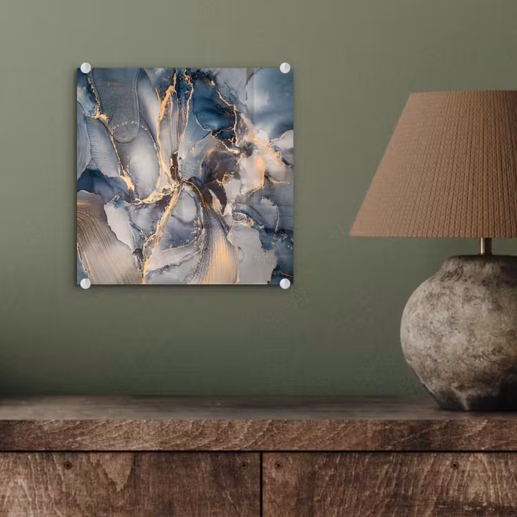 Marmer - Grijs - Blauw - Luxe - Goud plexiglas 5mm klein -sfeer3