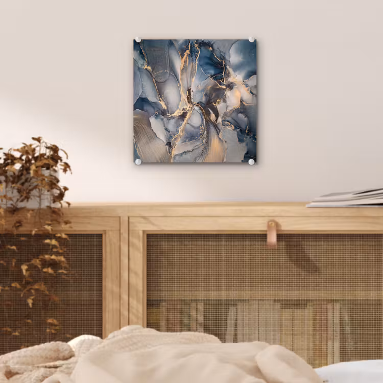 Marmer - Grijs - Blauw - Luxe - Goud plexiglas 5mm klein -sfeer4