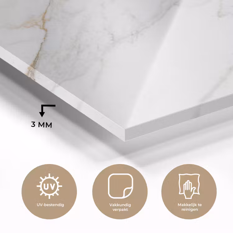 Marmer - Steen - Wit - Goud - Marmerlook - Steen - Luxe plexiglas 5mm klein -sfeer2