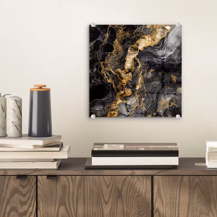 Marmer - Zwart - Goud - Abstract plexiglas 5mm klein -sfeer1