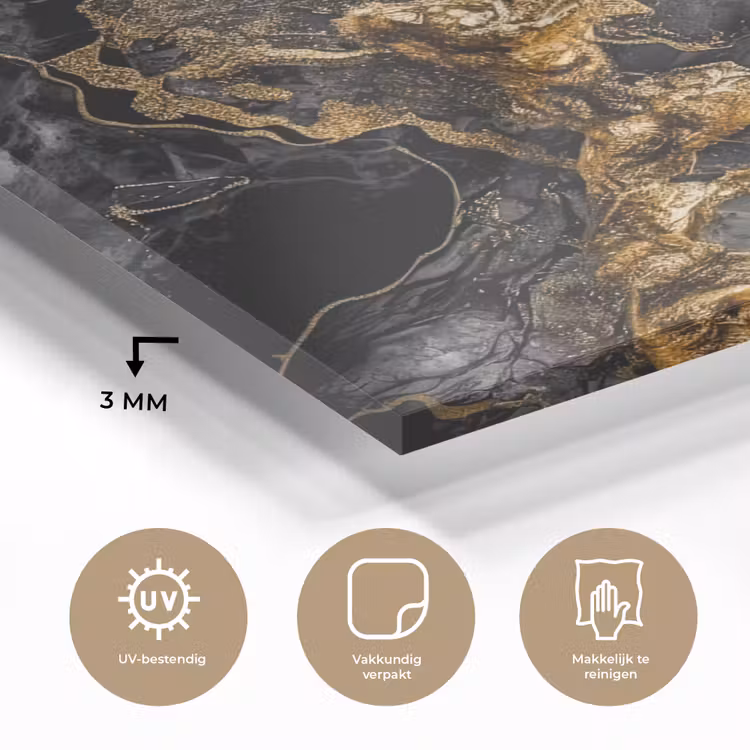Marmer - Zwart - Goud - Abstract plexiglas 5mm klein -sfeer2