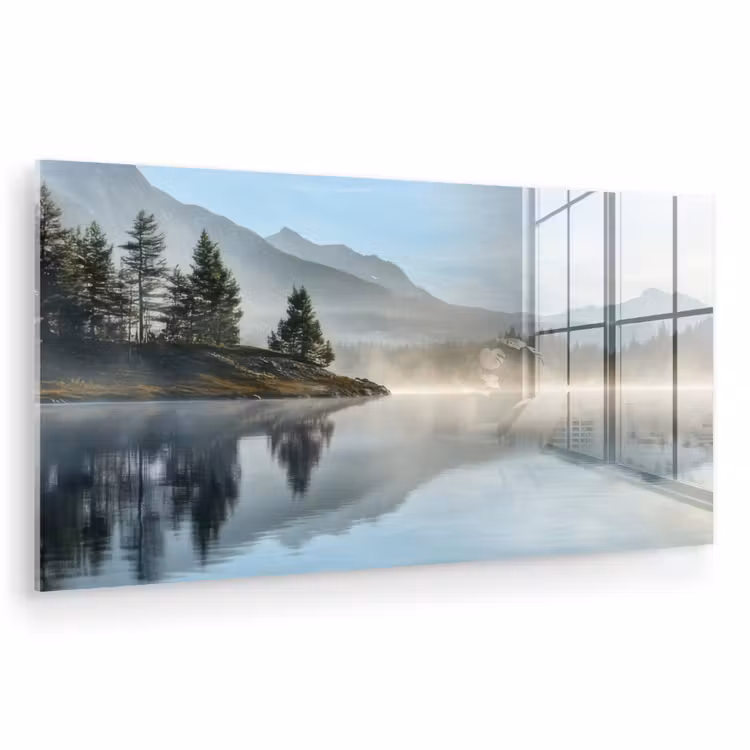 Meer - Mist - Bergen - Landschap plexiglas 5mm klein -zzzproduct_nieuw