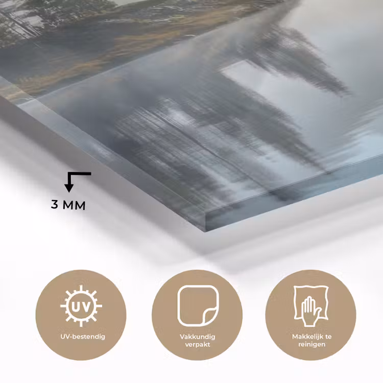 Meer - Mist - Bergen - Landschap plexiglas 5mm klein -sfeer2