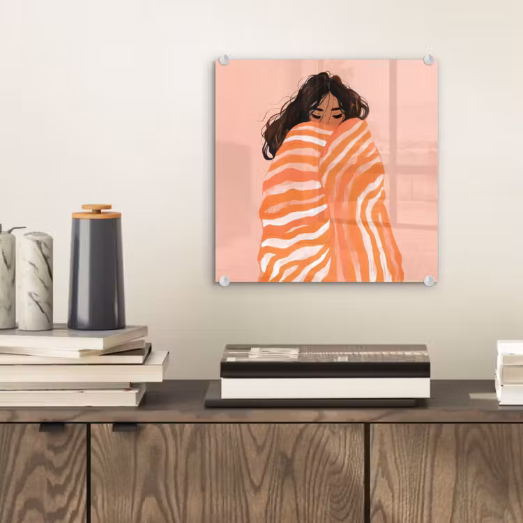 Meisje - Deken - Gestreept - Oranje plexiglas 5mm klein -sfeer1