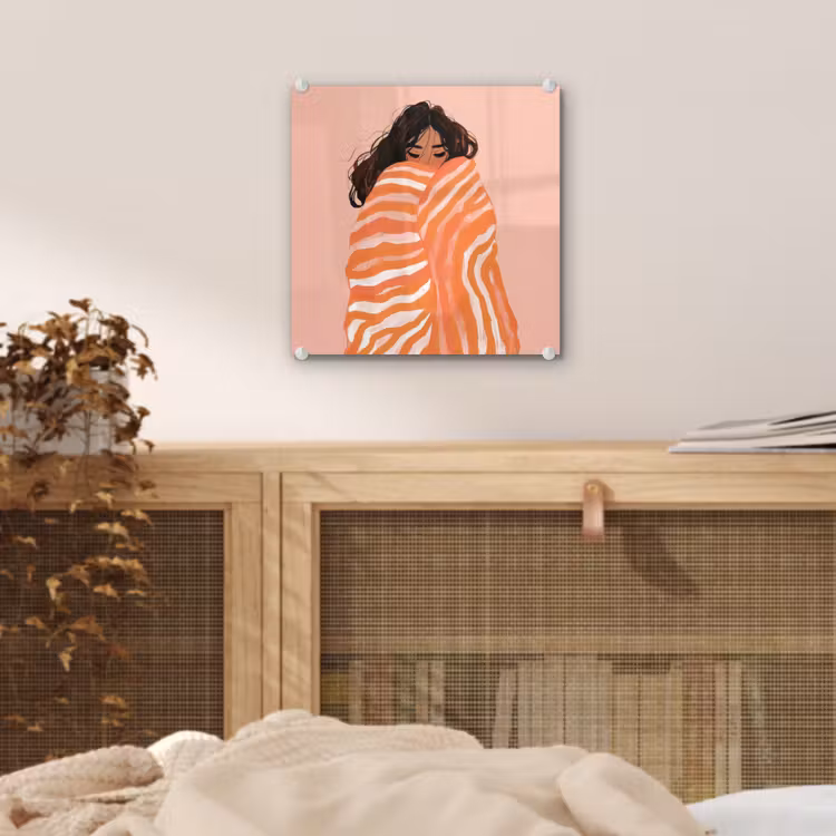 Meisje - Deken - Gestreept - Oranje plexiglas 5mm klein -sfeer4