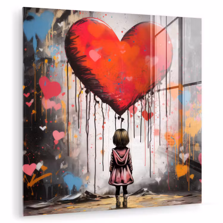 Meisje - Hart - Graffiti - Kunst - Kleuren - Rood plexiglas 5mm klein -zzzproduct_nieuw