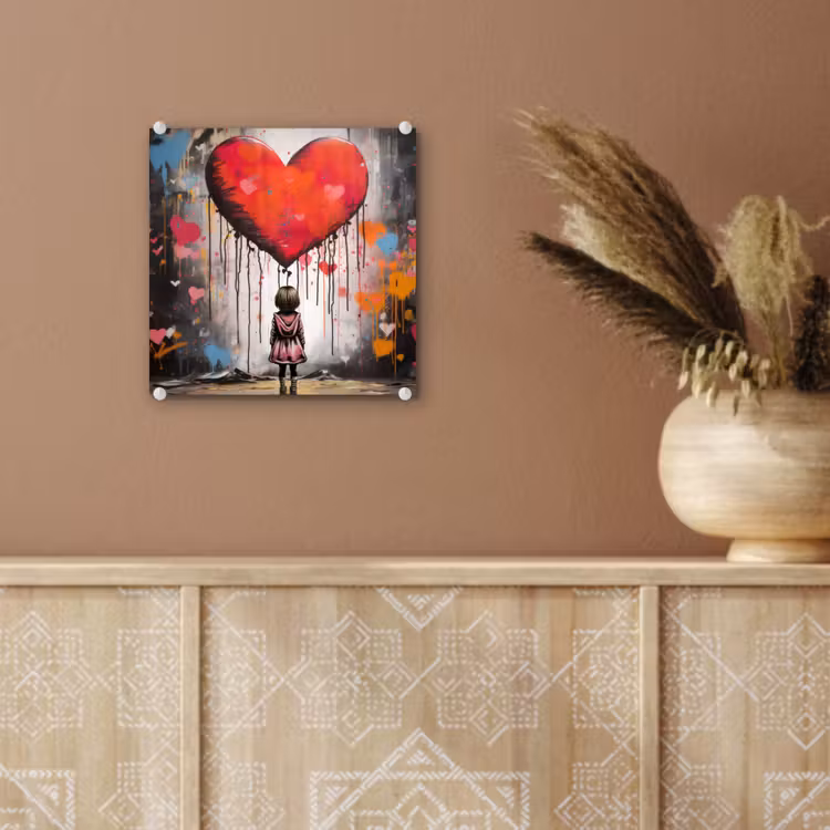 Meisje - Hart - Graffiti - Kunst - Kleuren - Rood plexiglas 5mm klein -sfeer5