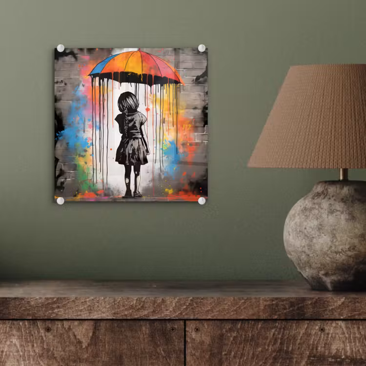 Meisje - Kunst - Paraplu - Graffiti - Kleuren - Muur plexiglas 5mm klein -sfeer3