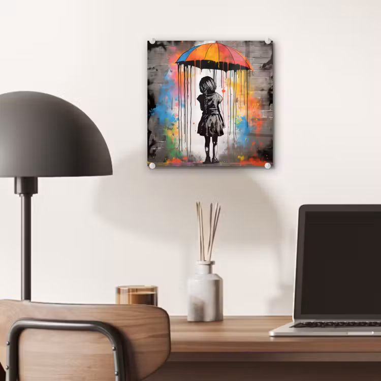 Meisje - Kunst - Paraplu - Graffiti - Kleuren - Muur plexiglas 5mm klein -sfeer6