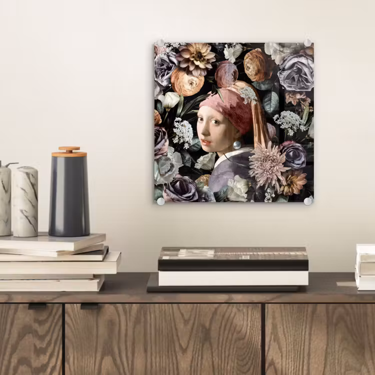 Meisje met de parel - Bloemen - Vermeer - Pastel - Kunstwerk - Schilderij - Oude meesters plexiglas 5mm klein -sfeer1