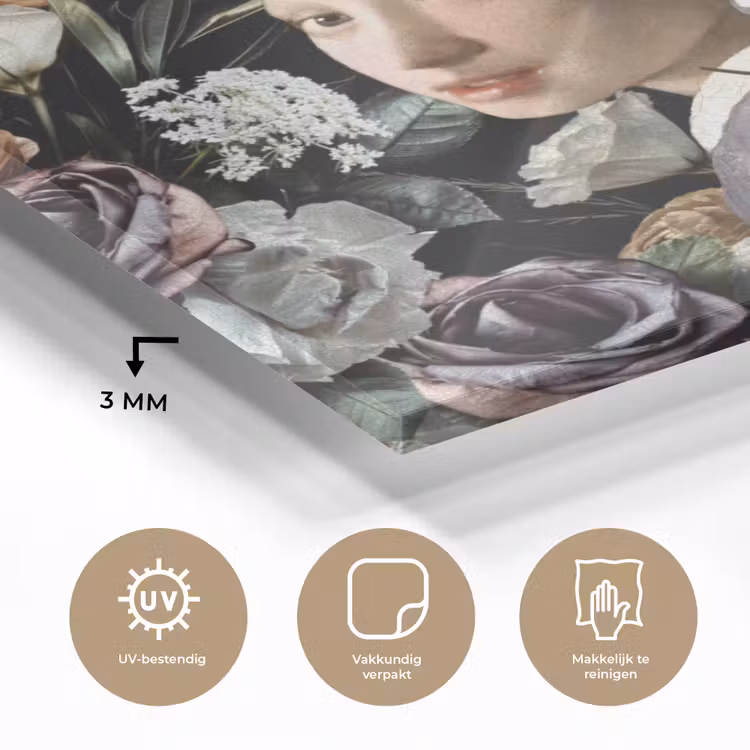 Meisje met de parel - Bloemen - Vermeer - Pastel - Kunstwerk - Schilderij - Oude meesters plexiglas 5mm klein -sfeer2