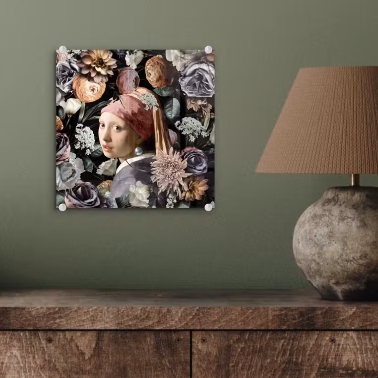 Meisje met de parel - Bloemen - Vermeer - Pastel - Kunstwerk - Schilderij - Oude meesters plexiglas 5mm klein -sfeer3