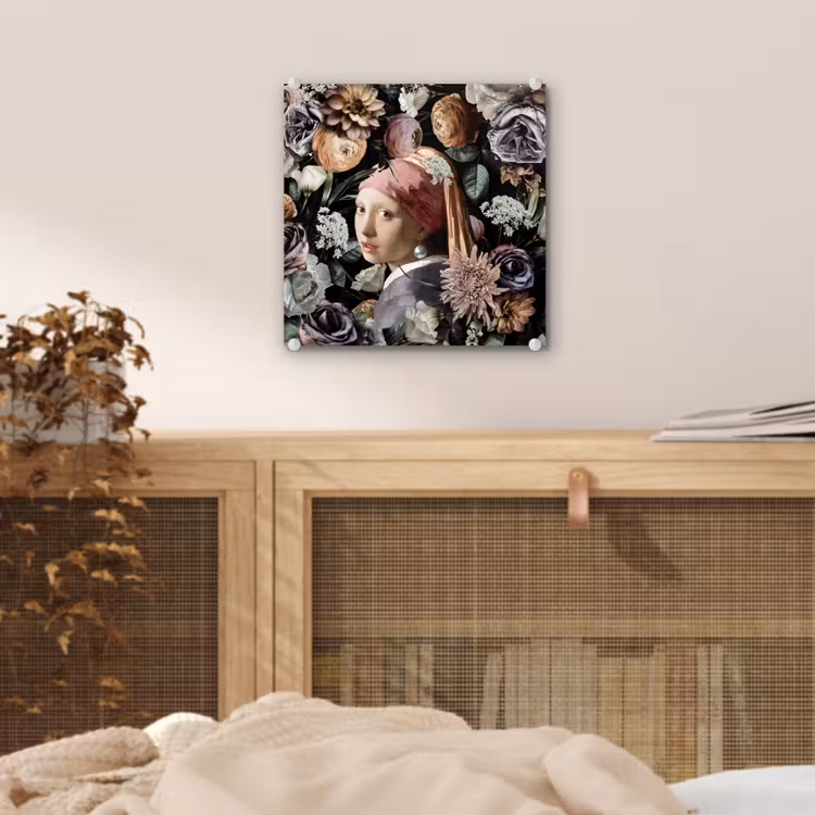 Meisje met de parel - Bloemen - Vermeer - Pastel - Kunstwerk - Schilderij - Oude meesters plexiglas 5mm klein -sfeer4