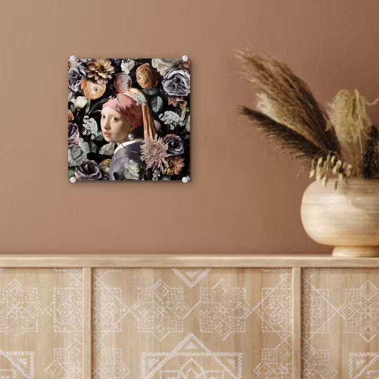 Meisje met de parel - Bloemen - Vermeer - Pastel - Kunstwerk - Schilderij - Oude meesters plexiglas 5mm klein -sfeer5