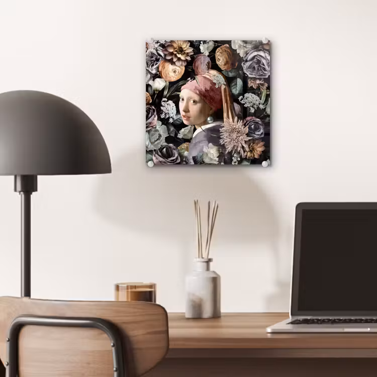 Meisje met de parel - Bloemen - Vermeer - Pastel - Kunstwerk - Schilderij - Oude meesters plexiglas 5mm klein -sfeer6