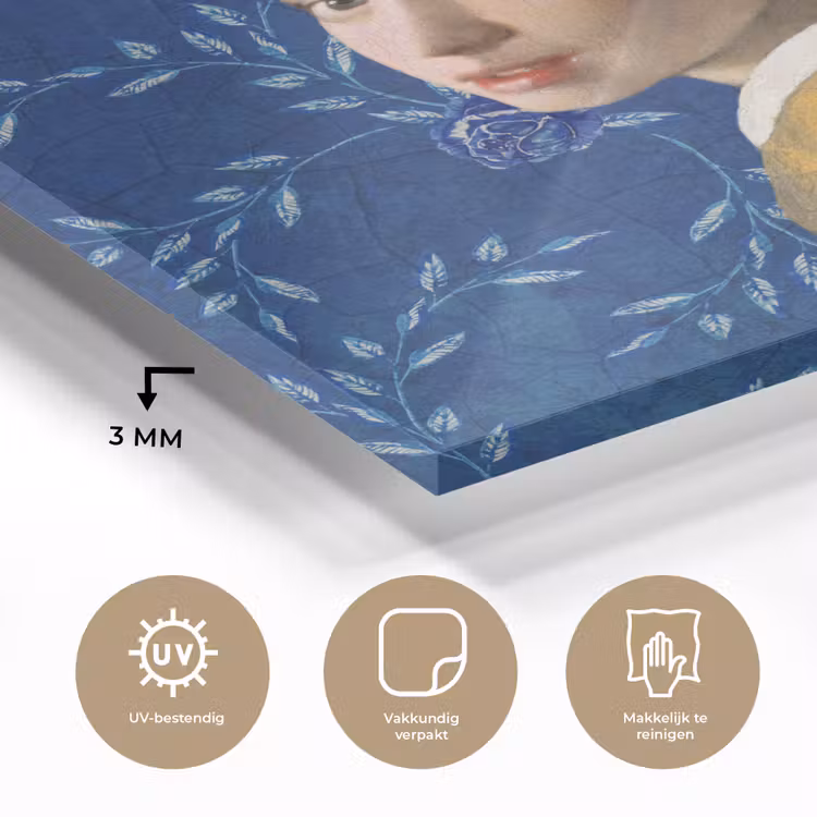 Meisje met de parel - Delfts blauw - Vermeer - Bloemen - Schilderij - Oude meesters plexiglas 5mm klein -sfeer2