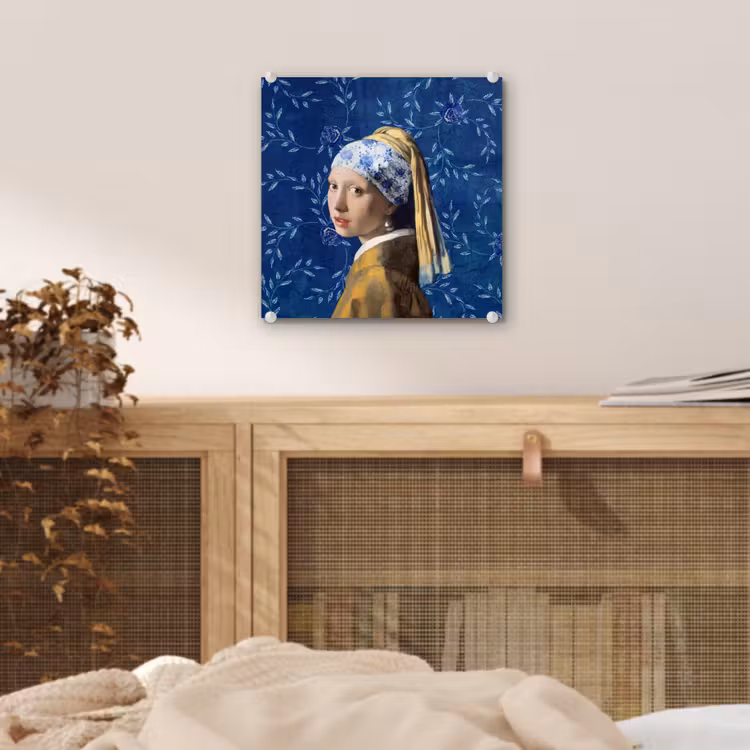 Meisje met de parel - Delfts blauw - Vermeer - Bloemen - Schilderij - Oude meesters plexiglas 5mm klein -sfeer4