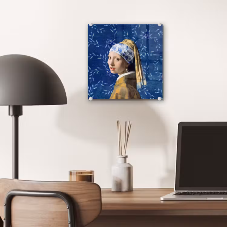 Meisje met de parel - Delfts blauw - Vermeer - Bloemen - Schilderij - Oude meesters plexiglas 5mm klein -sfeer6