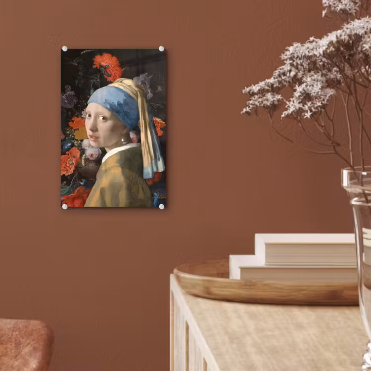 Meisje met de parel - Johannes Vermeer - Bloemen plexiglas 5mm klein -sfeer5