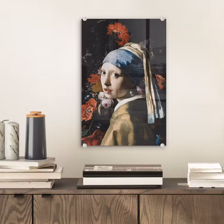 Meisje met de parel - Johannes Vermeer - Bloemen - Rood plexiglas 5mm klein -sfeer1