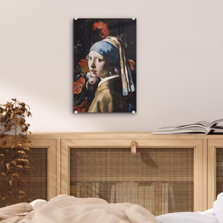 Meisje met de parel - Johannes Vermeer - Bloemen - Rood plexiglas 5mm klein -sfeer4