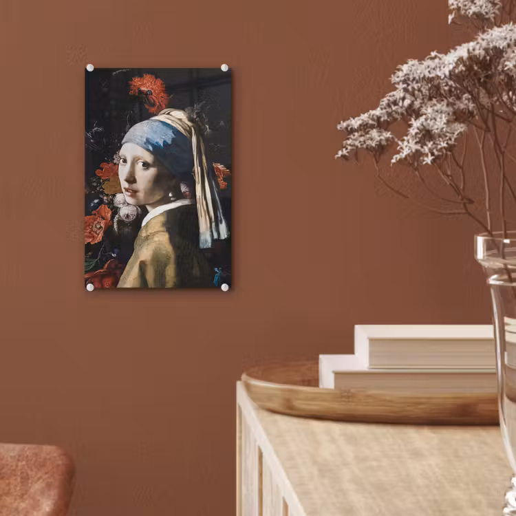 Meisje met de parel - Johannes Vermeer - Bloemen - Rood plexiglas 5mm klein -sfeer5