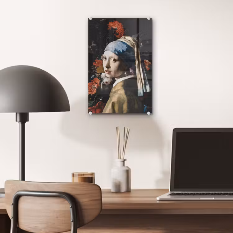 Meisje met de parel - Johannes Vermeer - Bloemen - Rood plexiglas 5mm klein -sfeer6